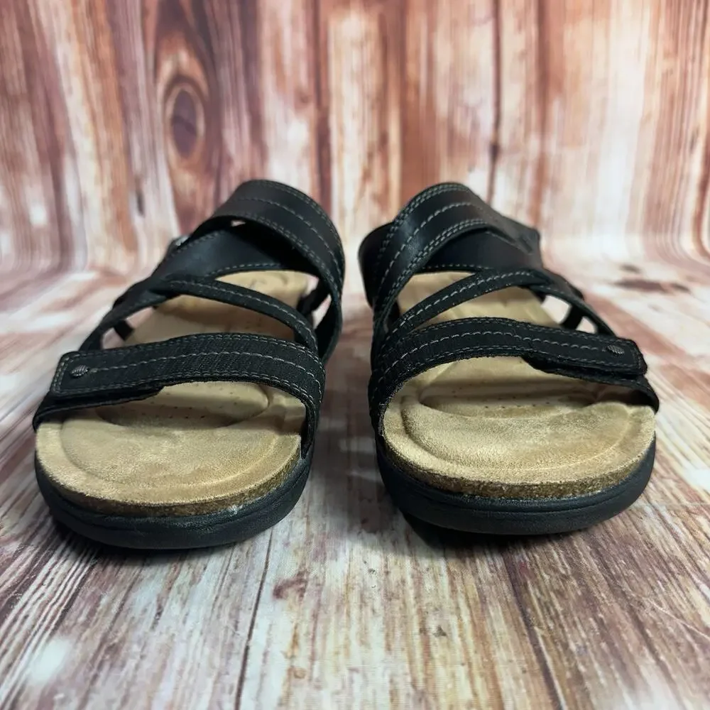 Clarks APRIL WILLOW Size 9 Black Leather Sandals Slides Comfort Open Toe Shoes - Picture 2 of 10